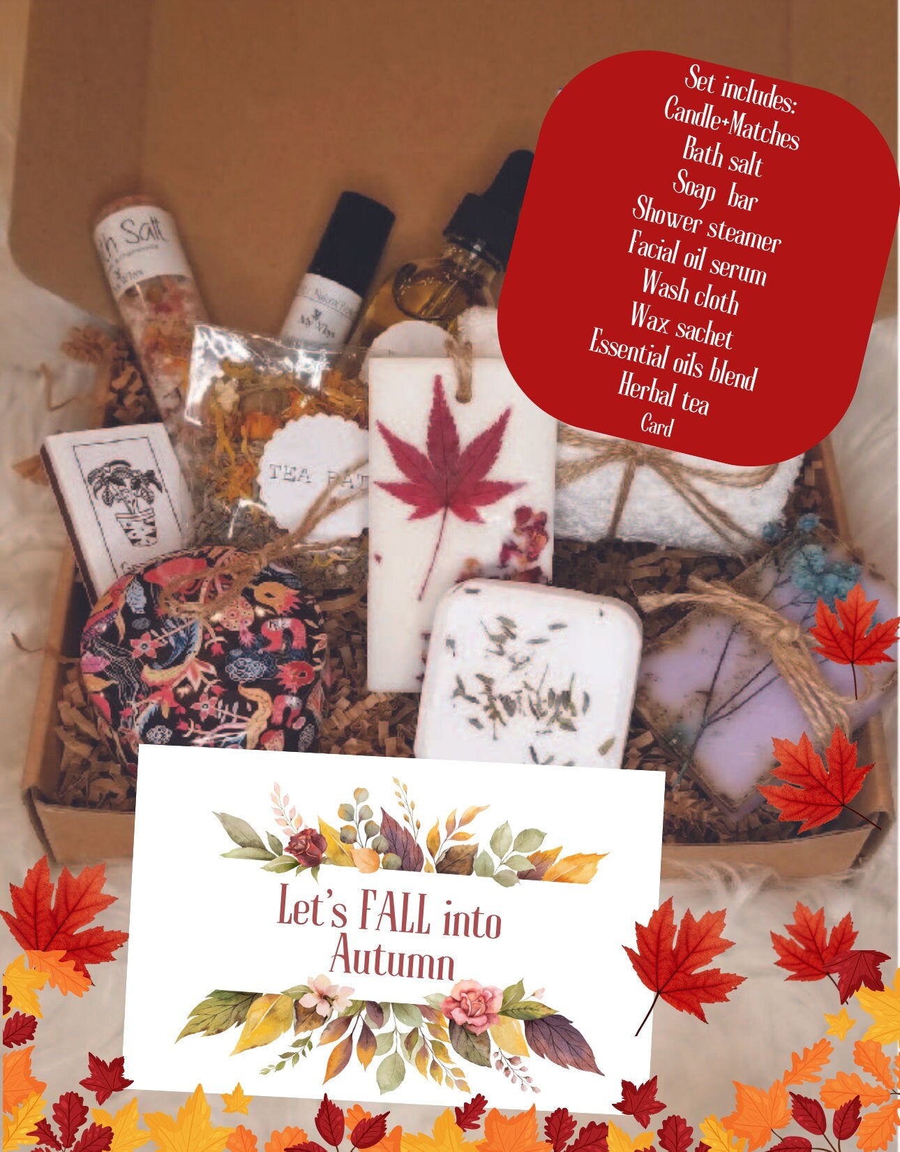 Fall vibe gift box for women, Autumn spa bundle, cozy care package, fall gift set, relaxing spa set, bath and beauty box, holiday gift set.