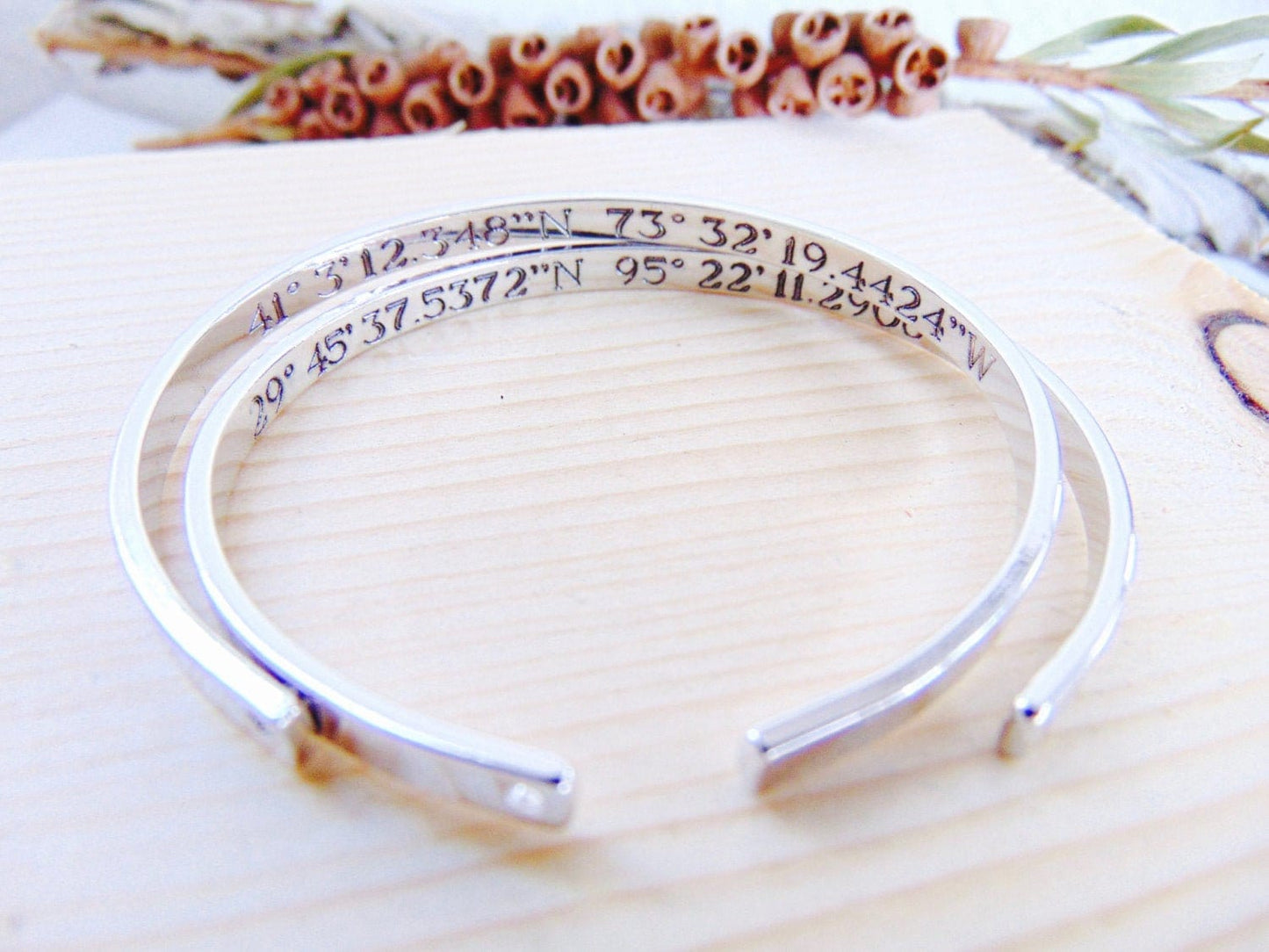 Personalized engraving on cuff bracelet in silver, gold, rose gold