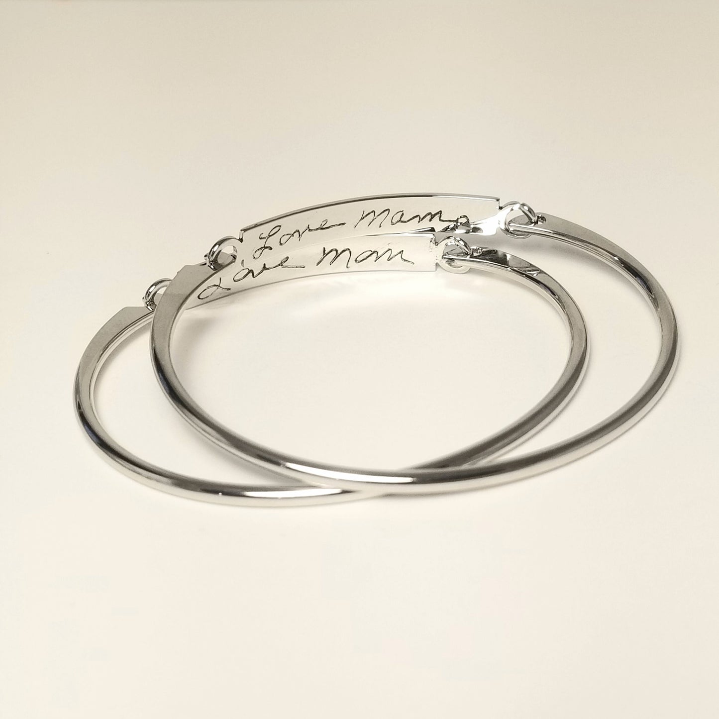 Bracelet écriture manuscrite en argent, bracelet manchette manuscrite