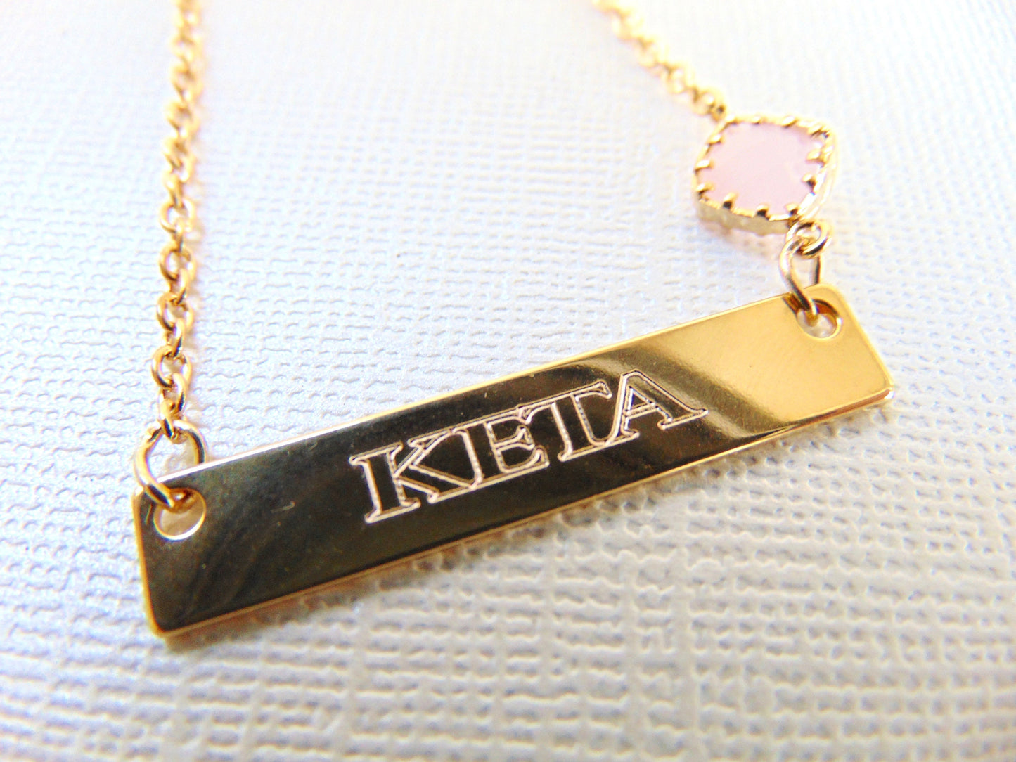 Birthstone nameplate necklace, custom name bar necklace, engraved message bar