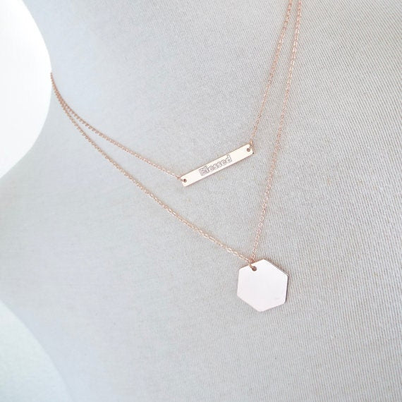 Hexagon Rose Gold engraved necklace