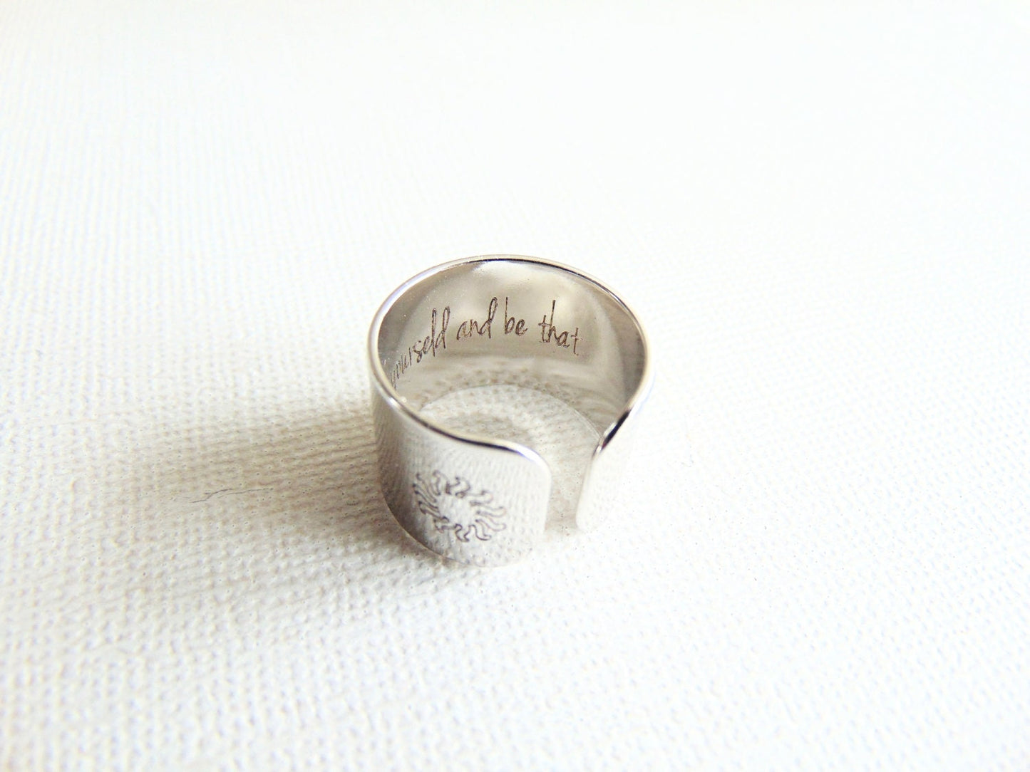 Secret message ring - adjustable wide band ring with custom quote