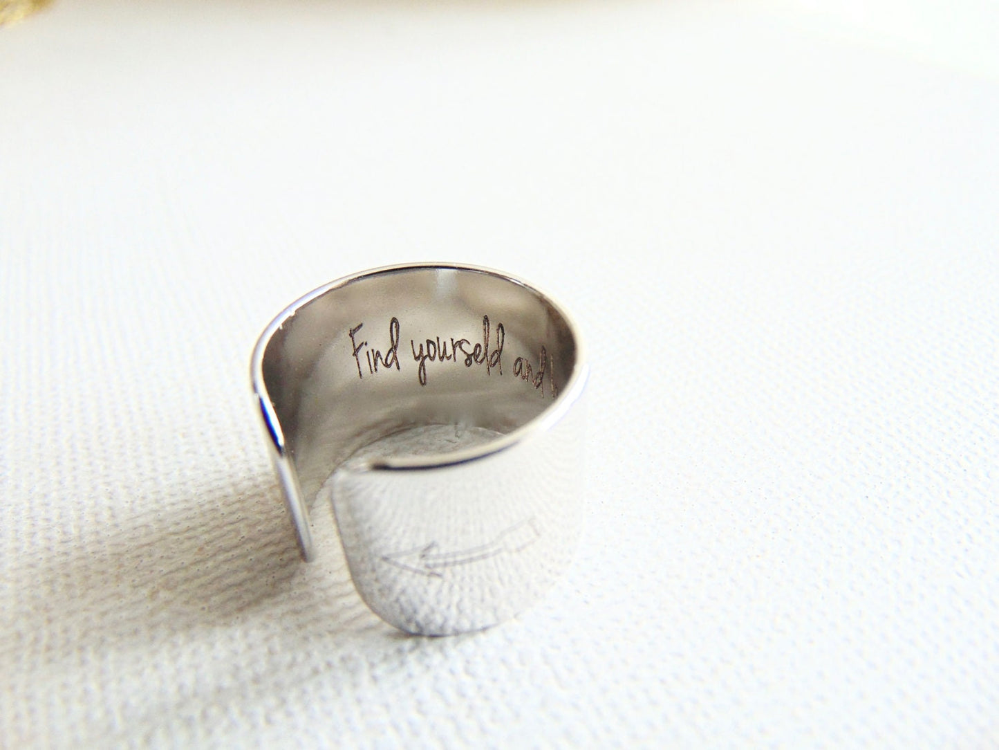Secret message ring - adjustable wide band ring with custom quote
