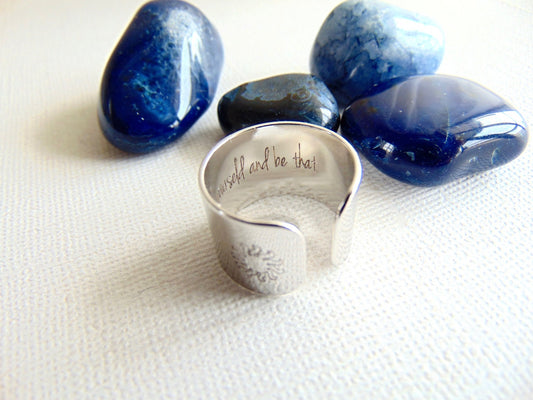 Secret message ring - adjustable wide band ring with custom quote