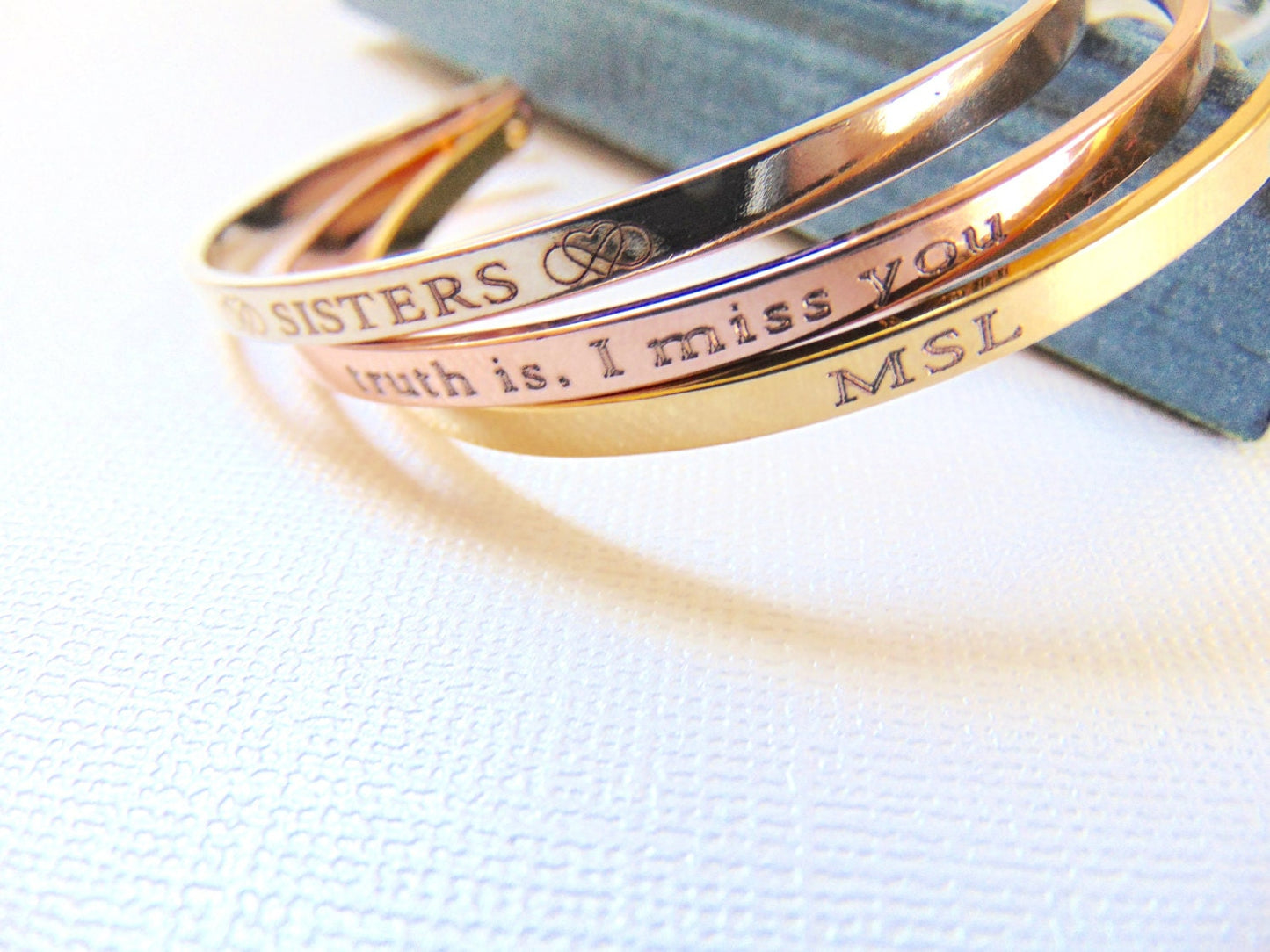 Custom engraved message on Gold/Rose Gold/Silver Cuff Bracelet