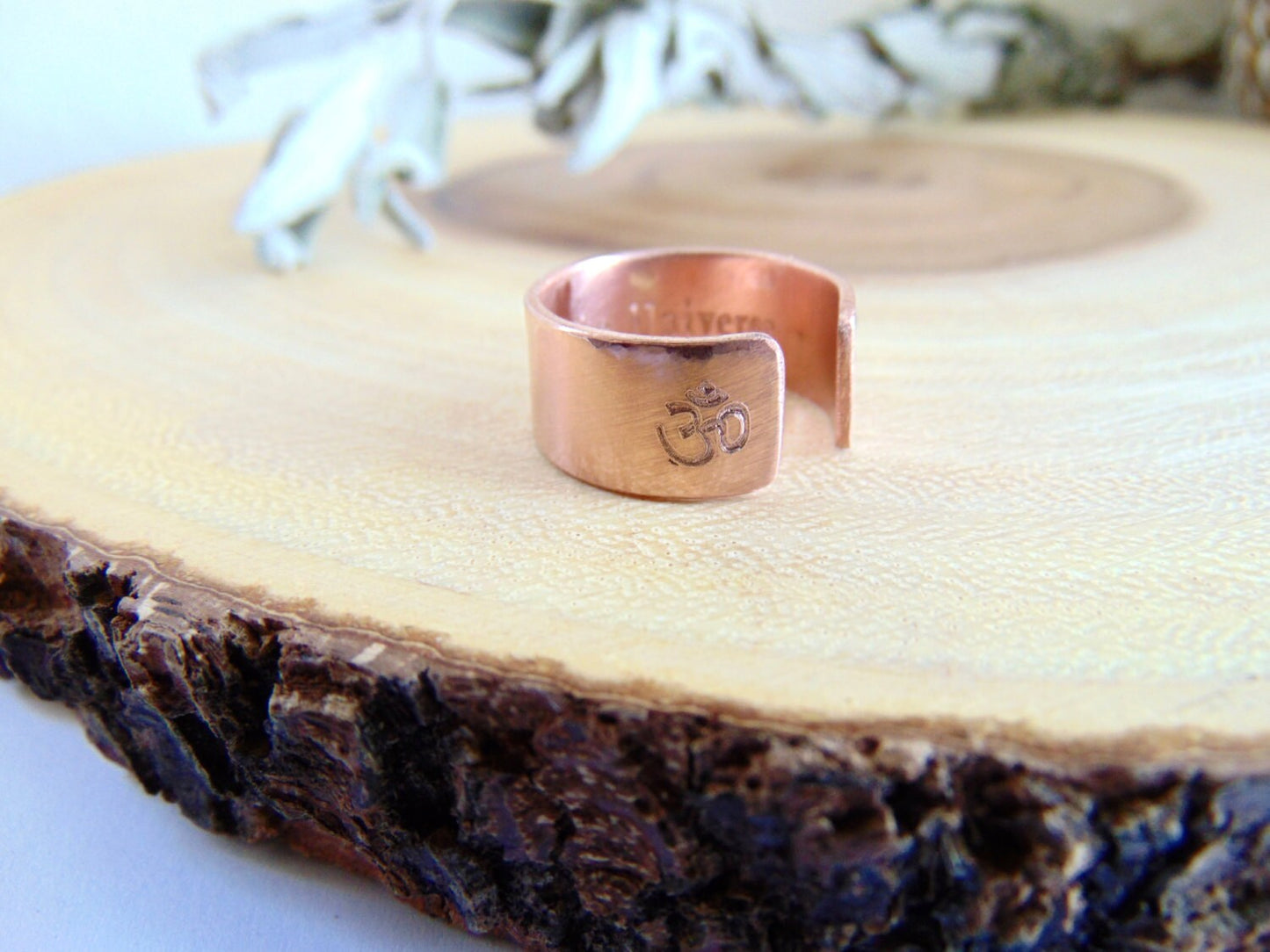 OM, Yoga, Secret message ring custom quote ring adjustable wide copper band Personalized engraved Ring spiritual jewelry Trust The Universe