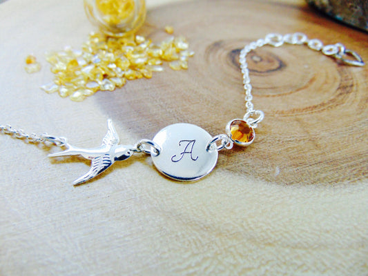 November birthstone bracelet, Personalized initial name bracelet, Customized jewelry, citrine bracelet, Bridesmaid bracelet, birthday gift.