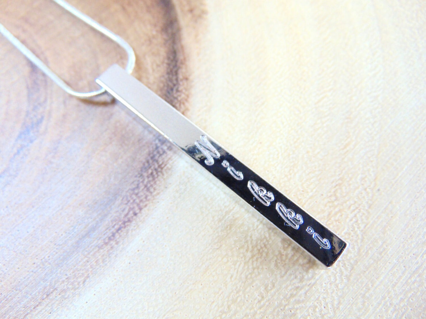 4 sided Vertical bar necklace, Cuboid engraved necklace