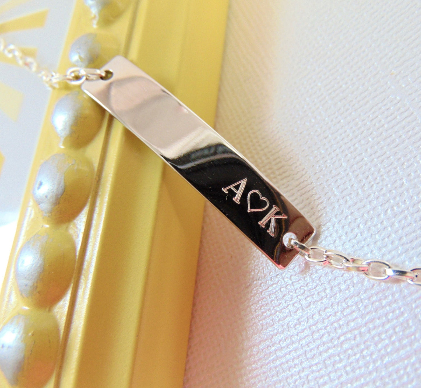 Nameplate Silver Bar Bracelet, Initial LOVE Bracelet, Bridesmaid Gift, Personalized Bar Bracelet, Customized engraved bracelet