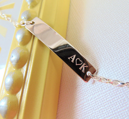 Nameplate Silver Bar Bracelet, Initial LOVE Bracelet, Bridesmaid Gift, Personalized Bar Bracelet, Customized engraved bracelet