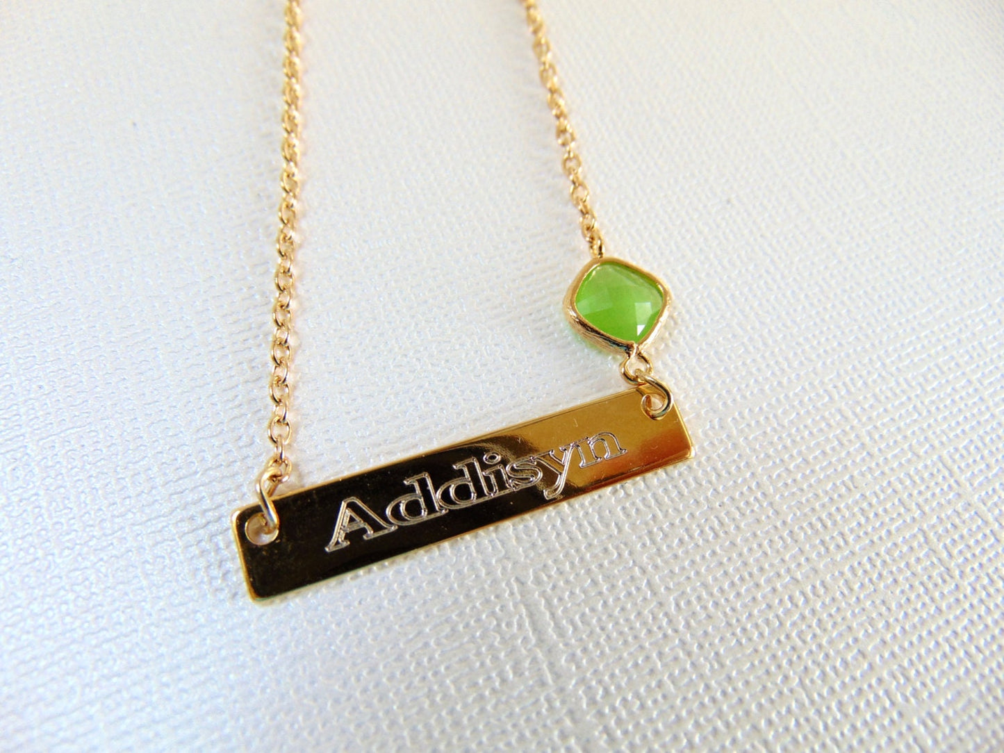 Engraved Gold bar necklace with Birthstone