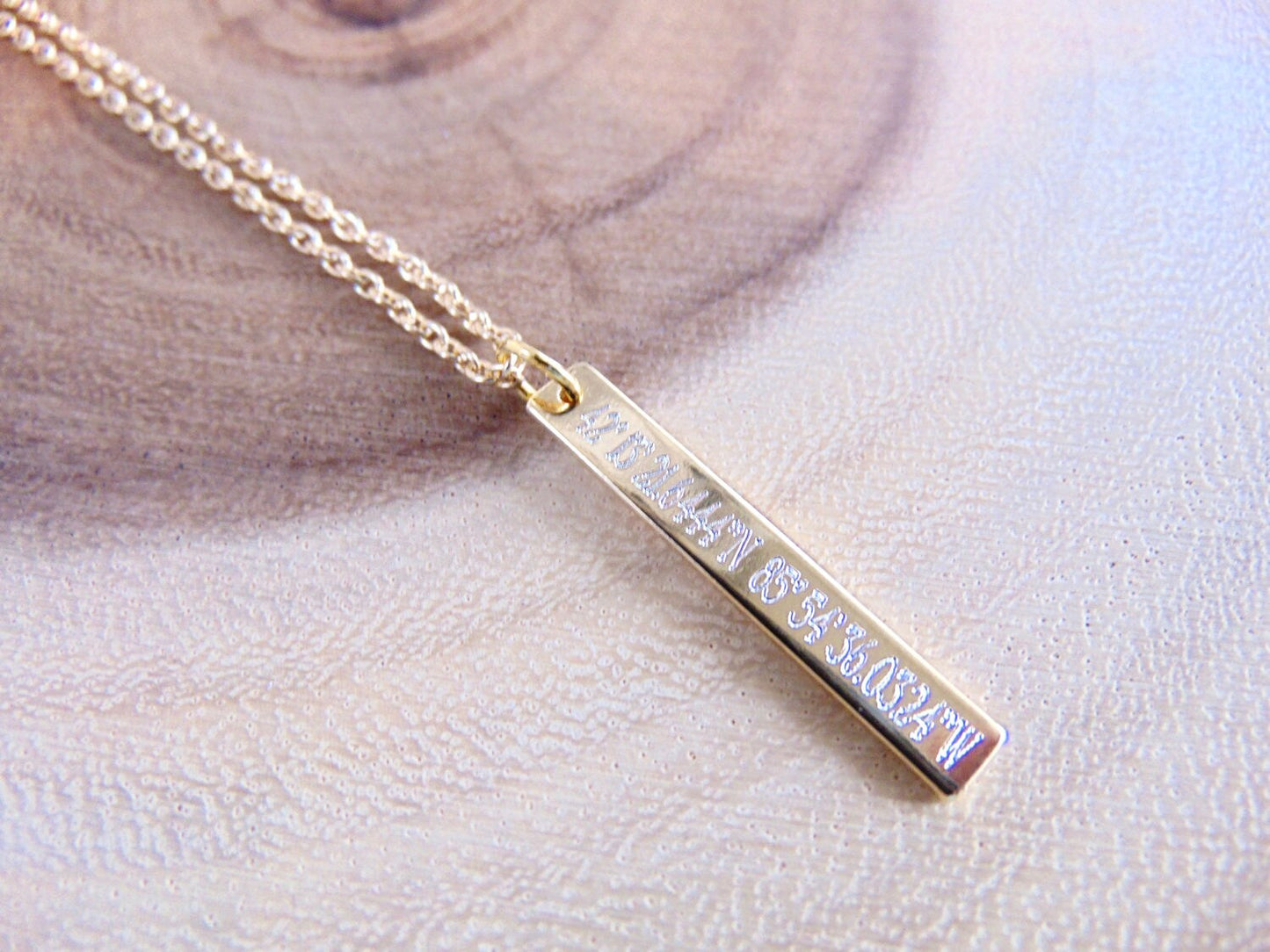 Custom Geographic Coordinates Necklace with Engraved Latitude Longitude, Personalized GPS location, coordinate point Vertical bar necklace