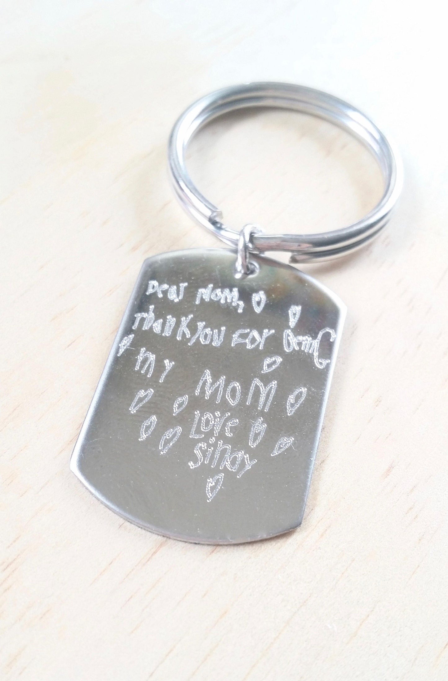 Dessin d'enfant gravé sur un porte-clés, cadeau pour parents/grands-parents