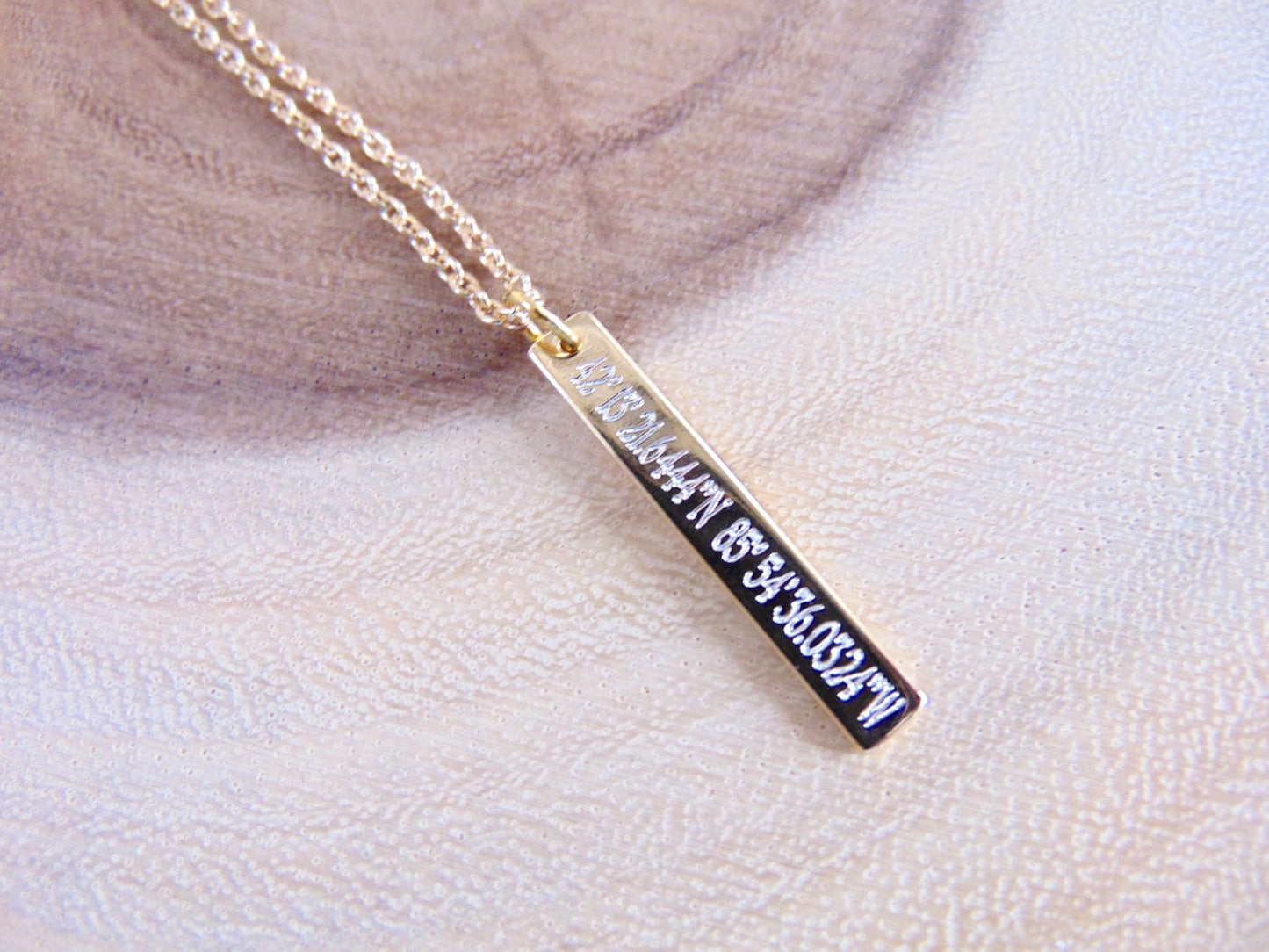 Custom Geographic Coordinates Necklace with Engraved Latitude Longitude, Personalized GPS location, coordinate point Vertical bar necklace
