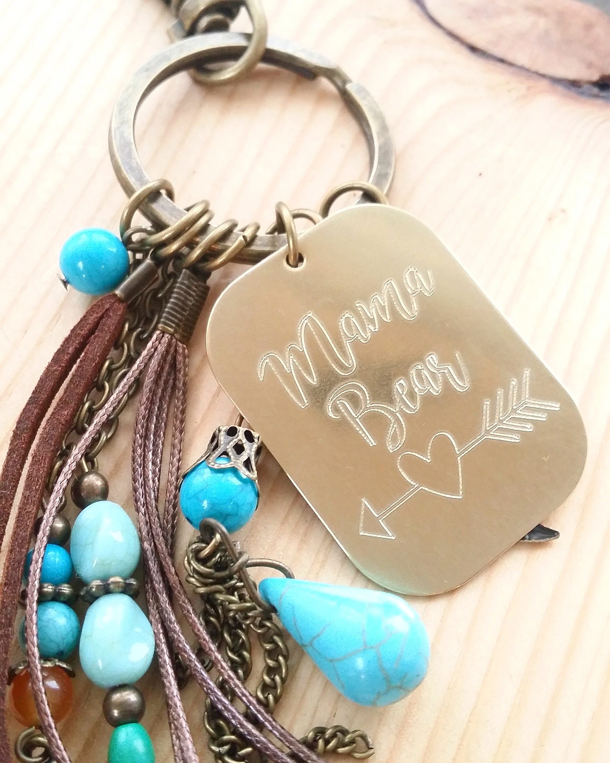 Mama Bear engraved keychain in Brass
