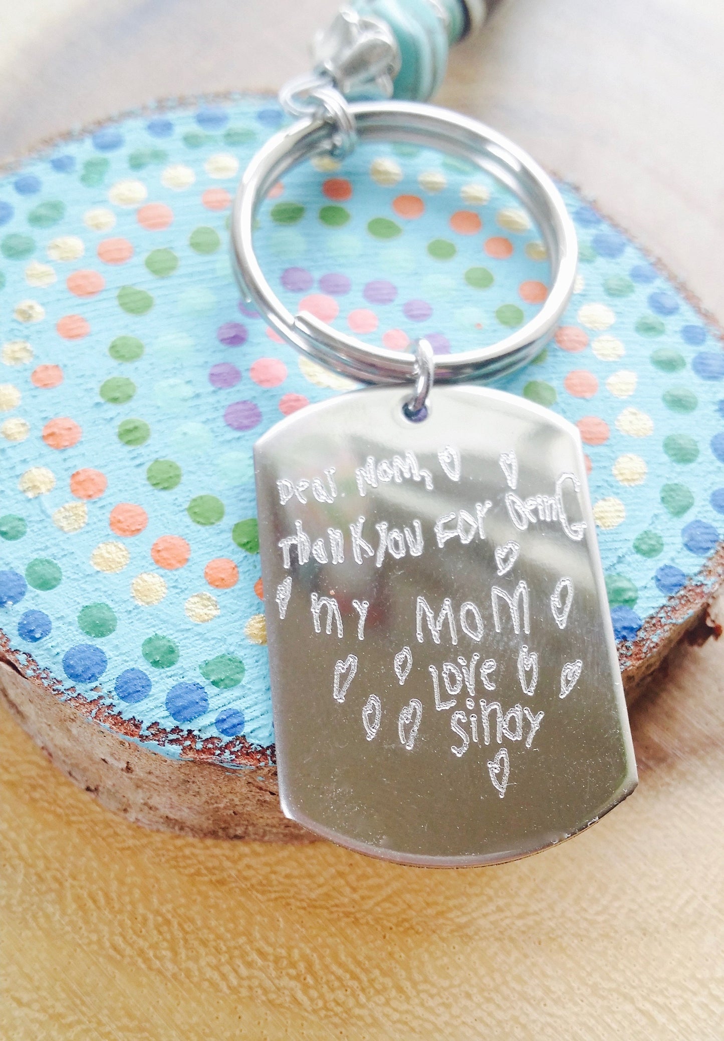Child drawing engraved on a key chain, gift for parents/grandparents