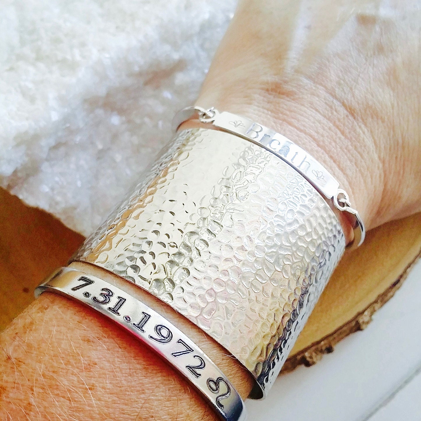 Custom engraving bangle bracelet, Birthstone cuff