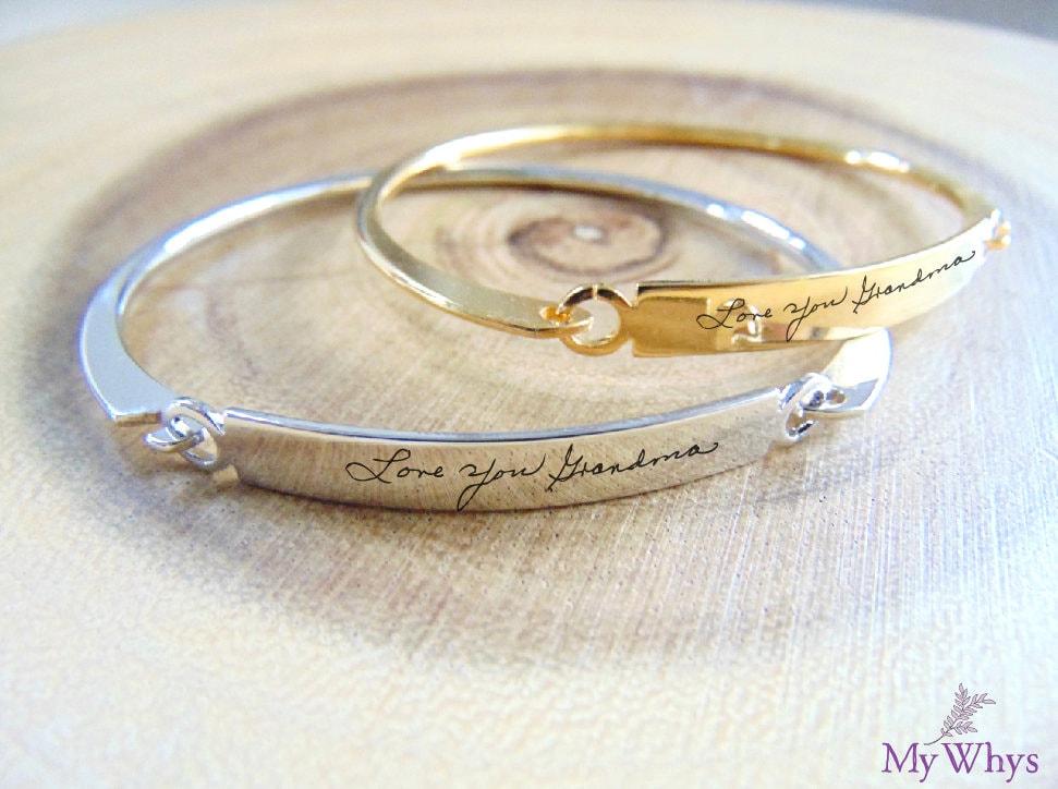 Custom handwriting bangle, Personalized cuff in silver/rose gold/gold