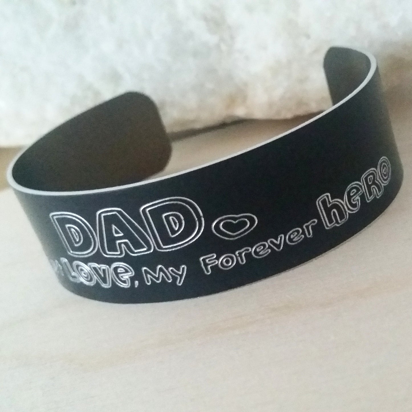 Engrave your own handwriting on black cuff bracelet, Personalized men's gift
