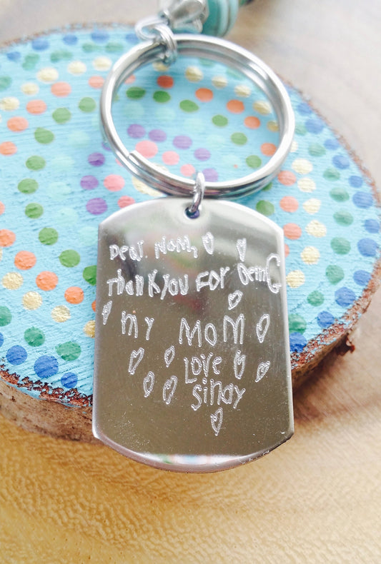 Child drawing engraved on a key chain, gift for parents/grandparents
