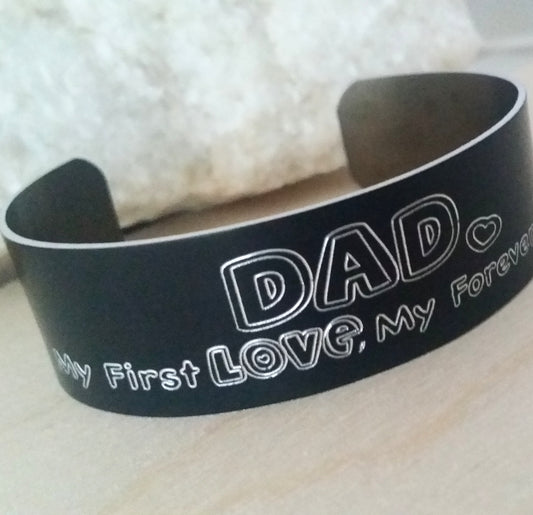 Custom engraving on Black cuff, fathers day gift from daughter