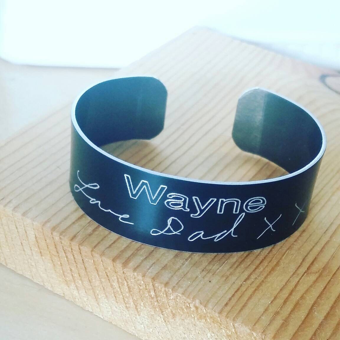 Custom engraving on Black cuff, fathers day gift from daughter