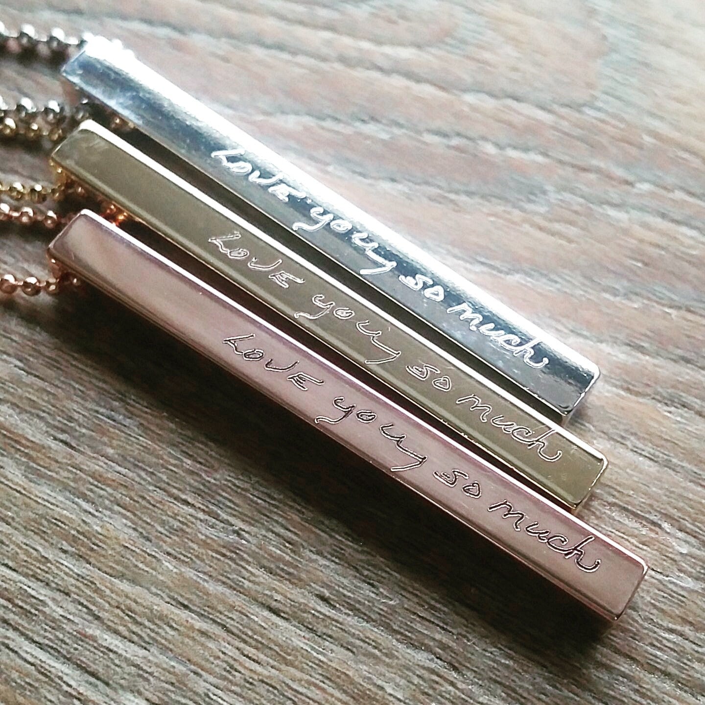 Custom handwriting necklace, 4 side engraved bar pendant, actual handwritten necklace, gold/silver/rose gold cuboid necklace. vertical bar