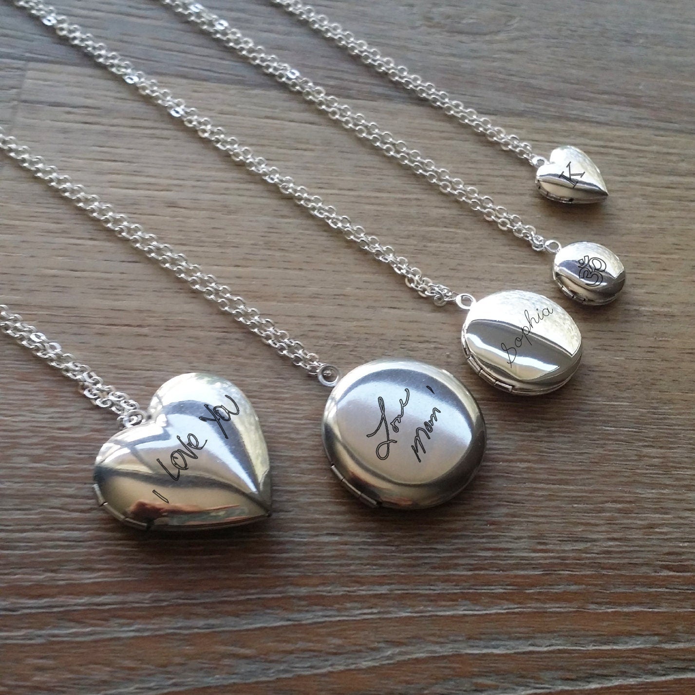 Actual handwriting engraved on Locket, in silver/rose/gold pendant