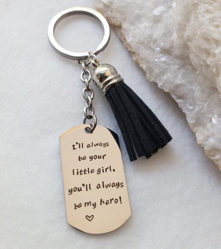MY HERO - Message for mom/dad engraved on a key chain