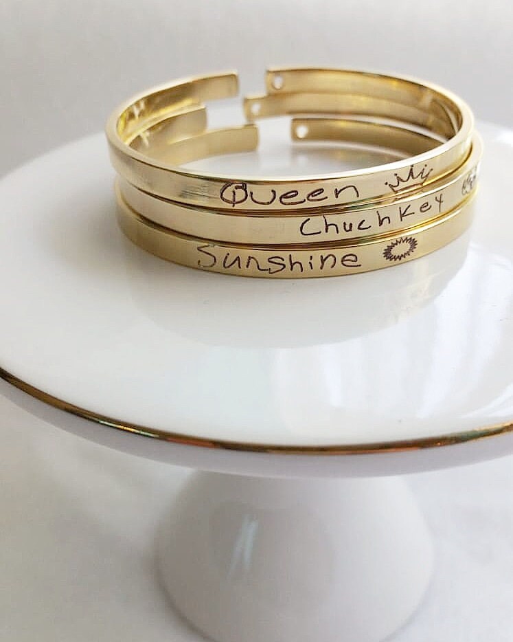 silver/Rose gold/gold cuff, Custom handwritten bracelet