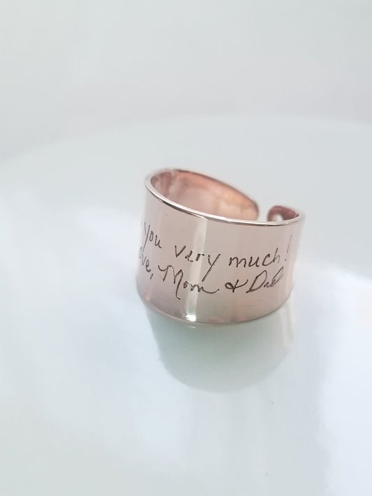Anillo escrito a mano real, anillo de escritura personalizado, anillo de firma grabado, joyería conmemorativa de anillo de nombre ajustable, regalo de recuerdo personalizado