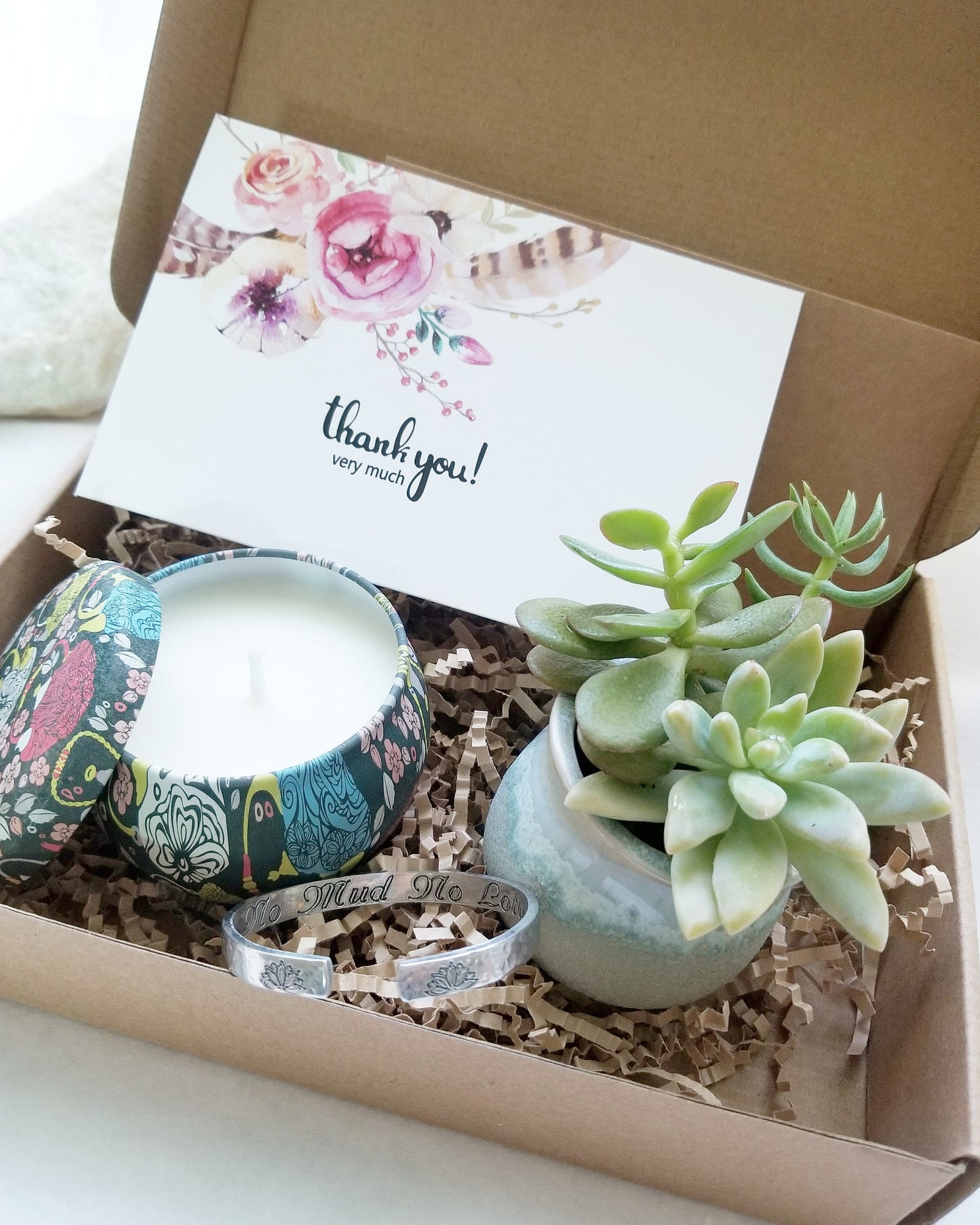 Envoyer un ensemble cadeau de remerciement - mini succulentes, boucles d'oreilles et bracelet Turquoise