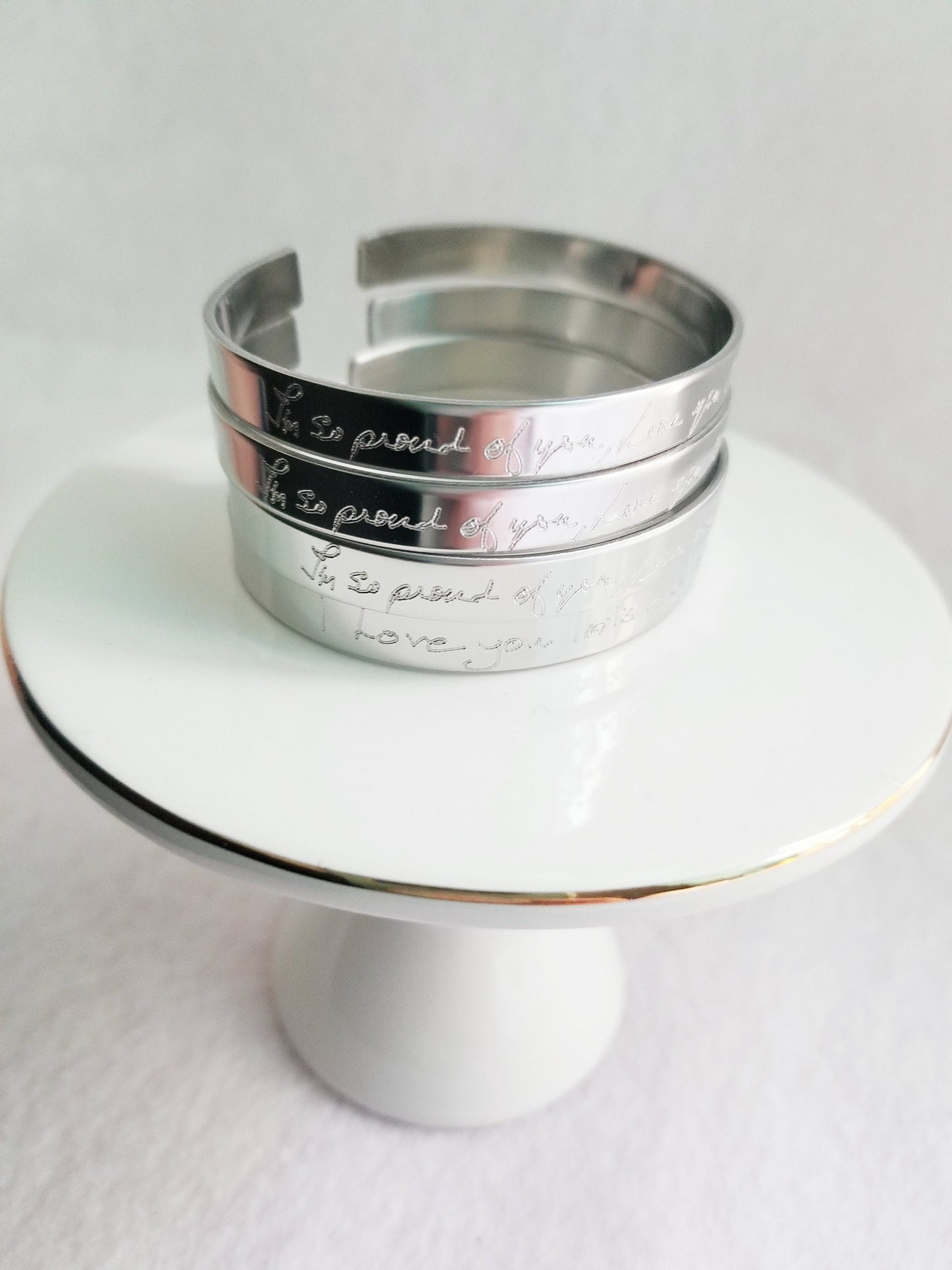 Sterling silver bracelet, Custom handwritten cuff