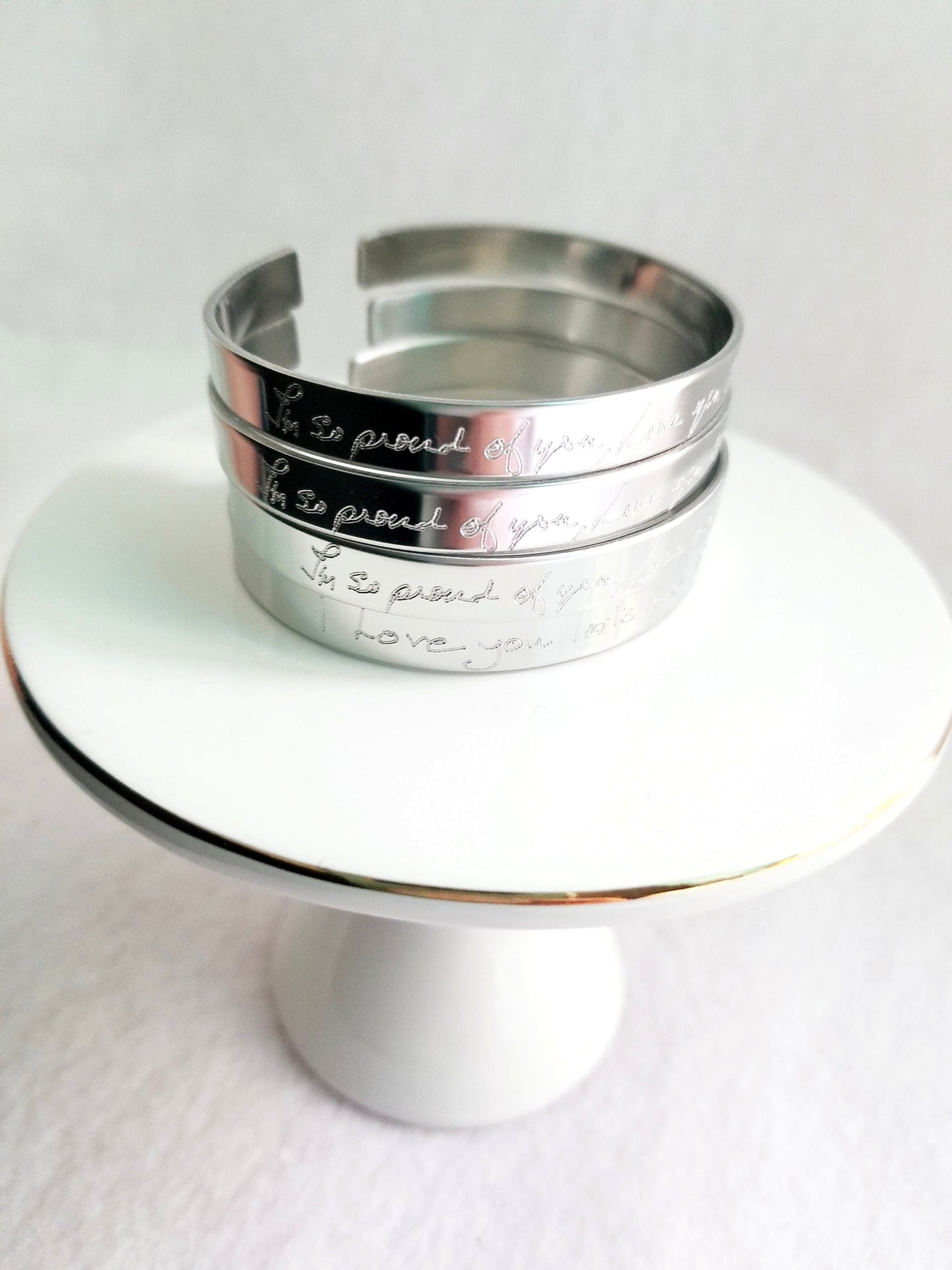 Sterling silver bracelet, Custom handwritten cuff