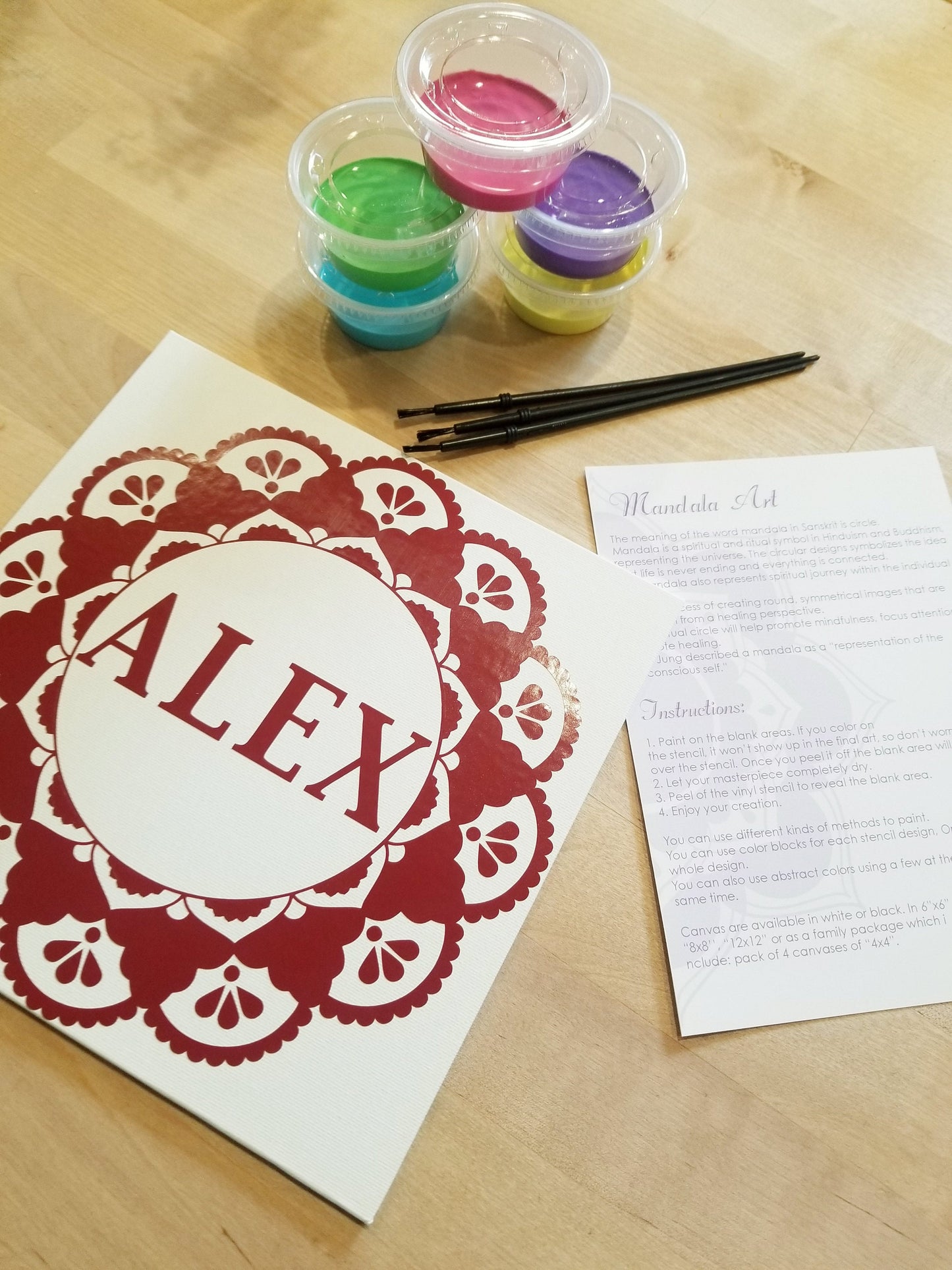 Mandala art kit, personalized name on DIY Gift, do it yourself paint kit