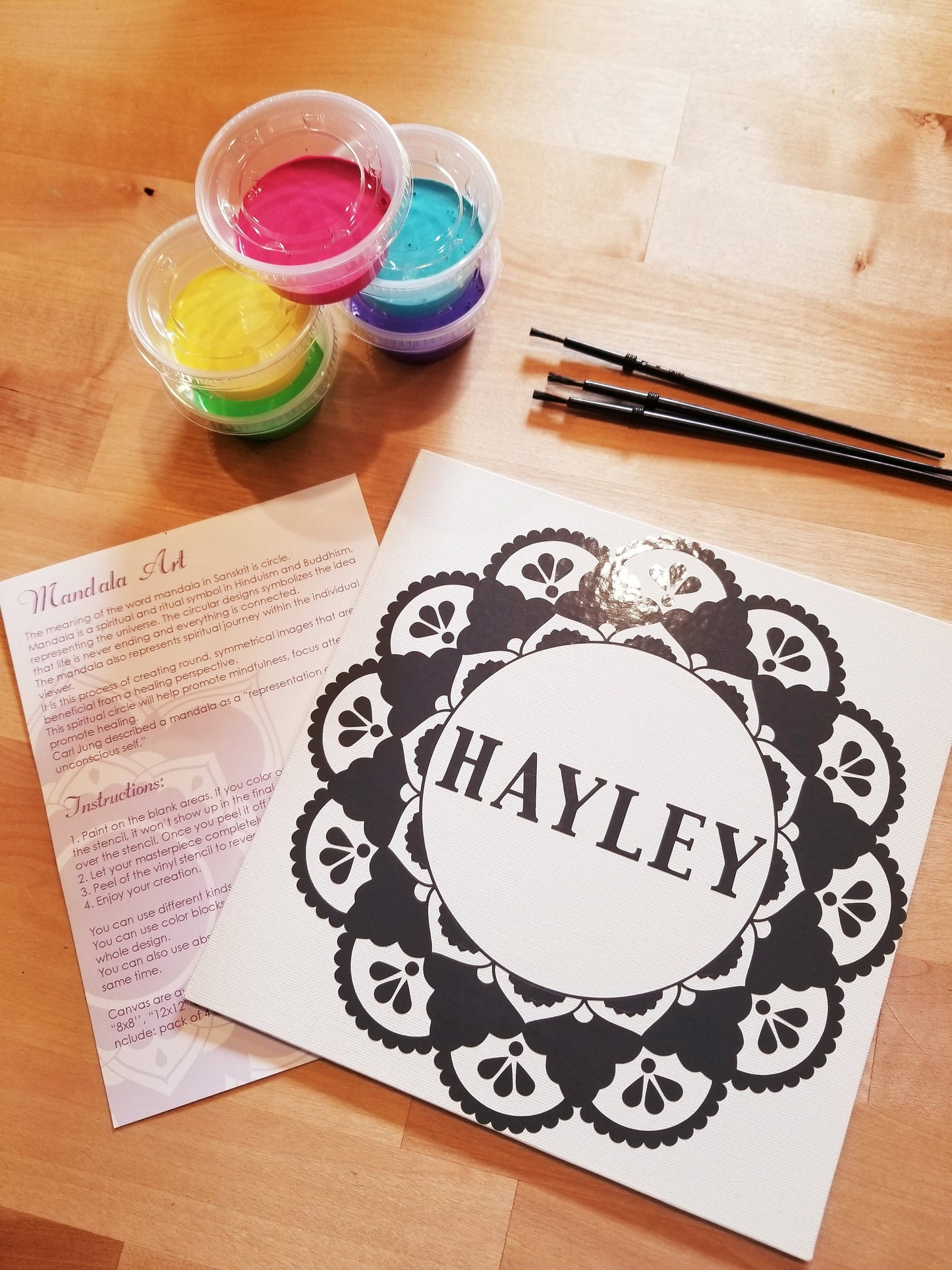 Mandala art kit, personalized name on DIY Gift, do it yourself paint kit