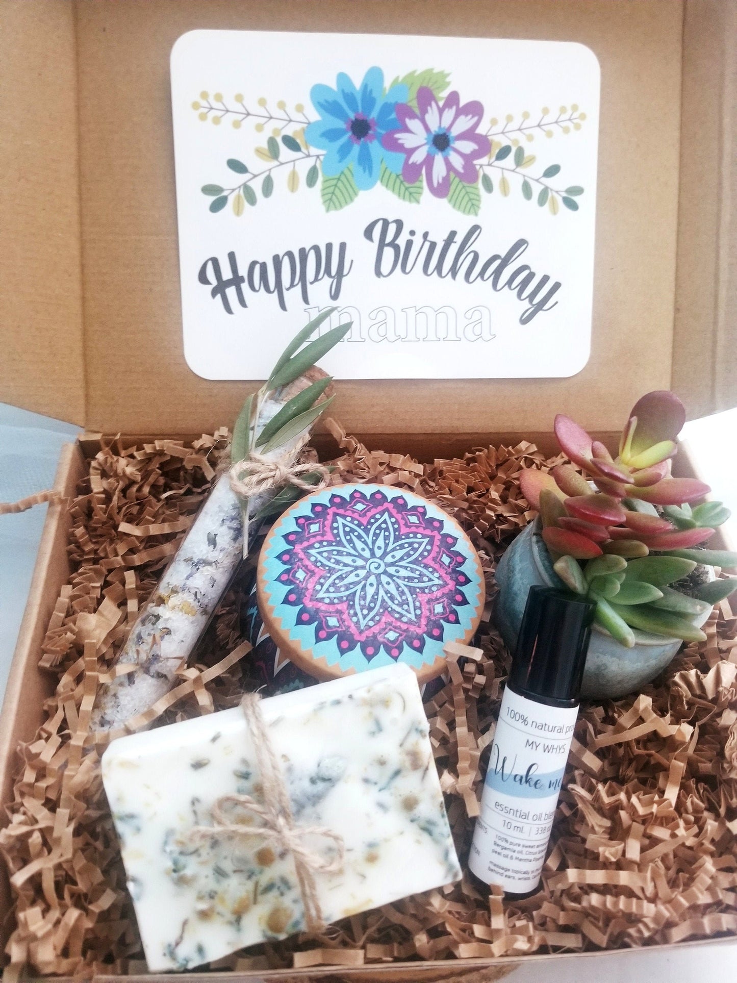 Caja de regalo de cumpleaños, canasta de spa natural, enviar un paquete de cuidado, caja de regalo suculenta viva, regalo para mamá, productos de jabón 100% naturales, set de regalo de spa