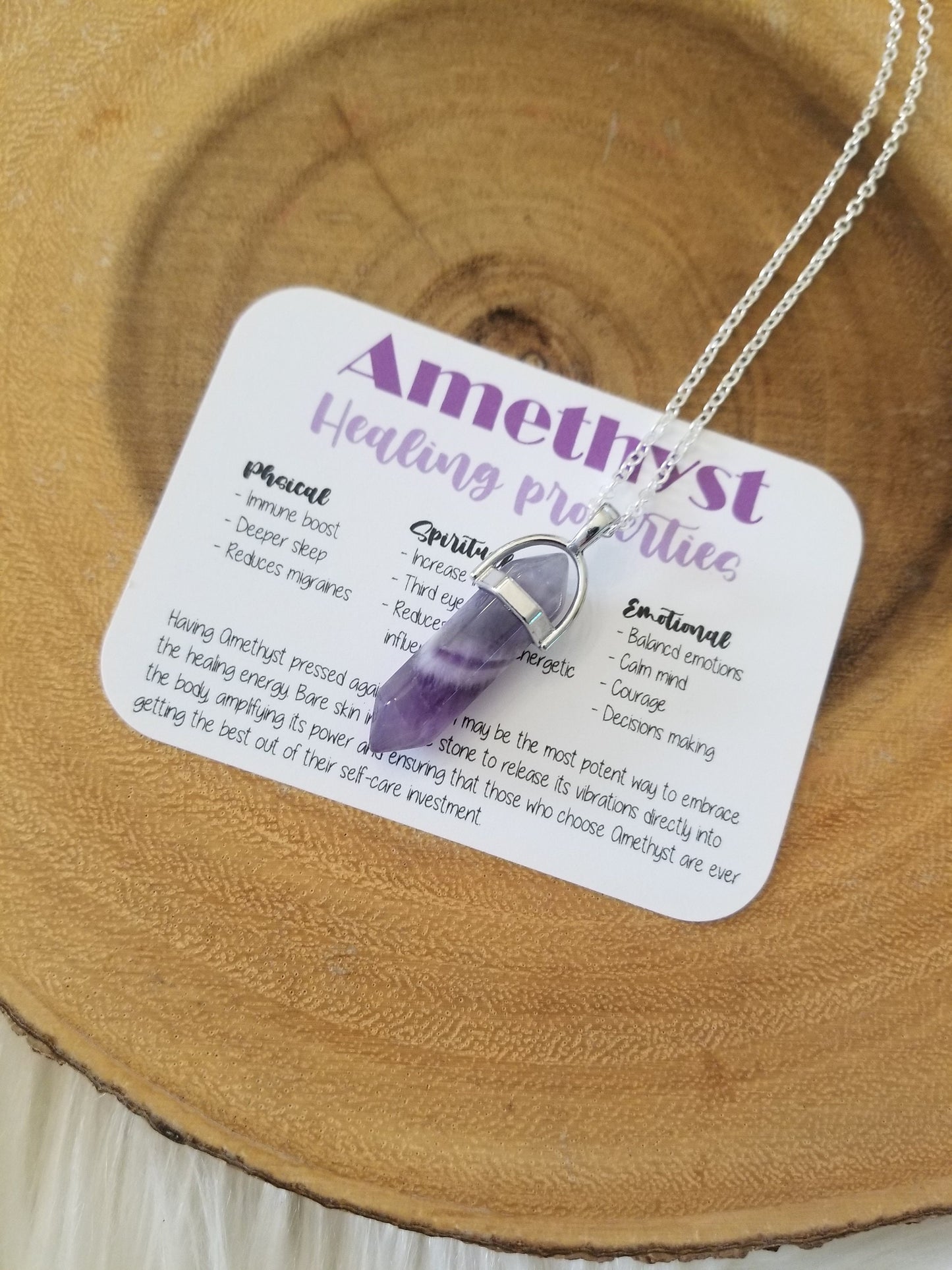 Amethyst crystal necklace, February birthstone pendant