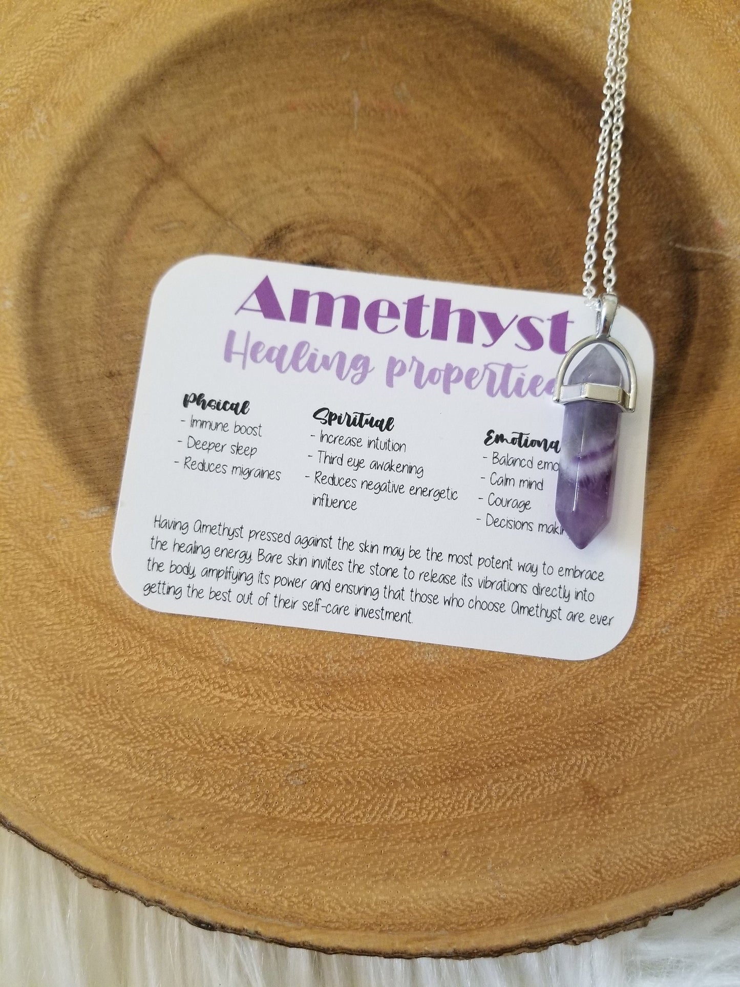 Amethyst crystal necklace, February birthstone pendant