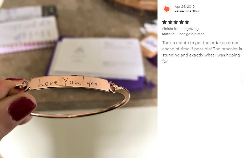 Actual Handwriting engraved on silver/gold/rose gold bracelet