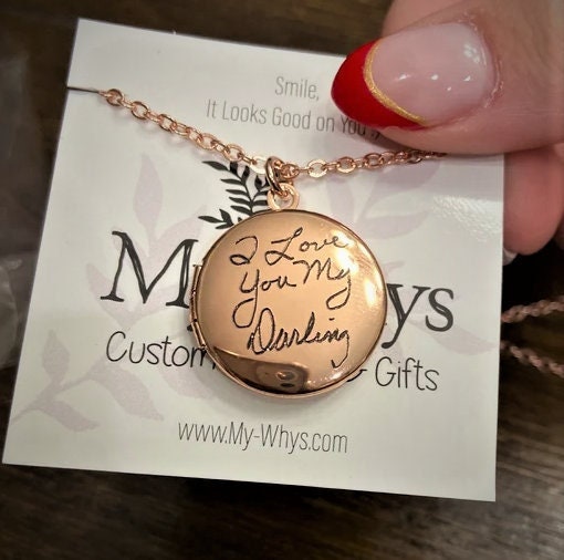 Engrave on a silver/gold/rose gold locket pendant, Actual handwriting necklace