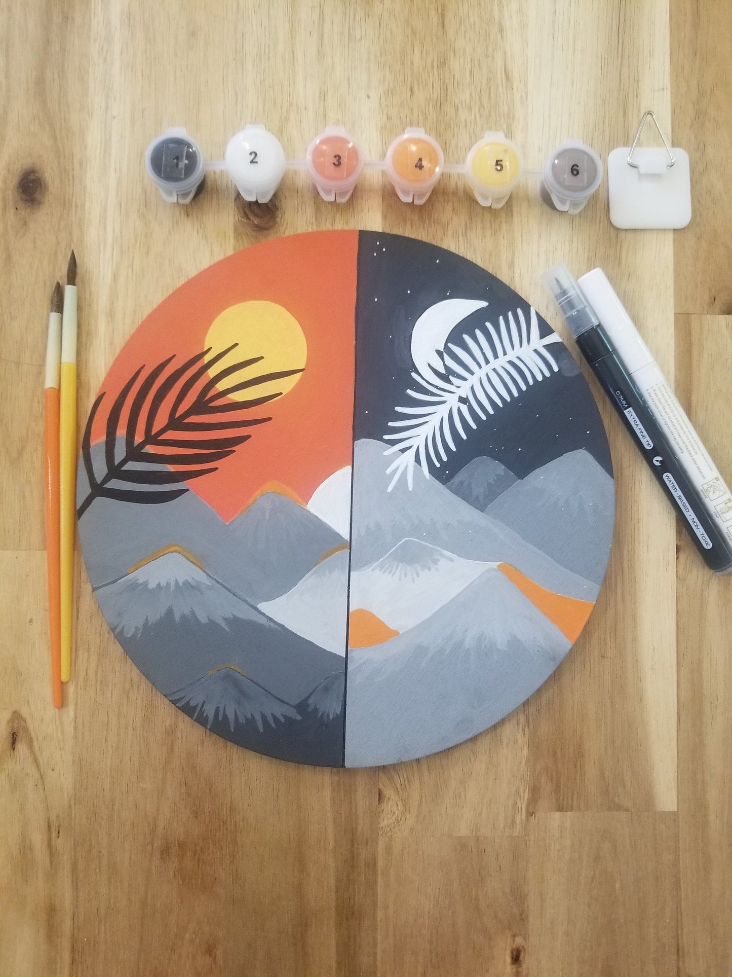 Sun and Moon abstract painting, Paint and sip DIY craft kit, paint by numbers