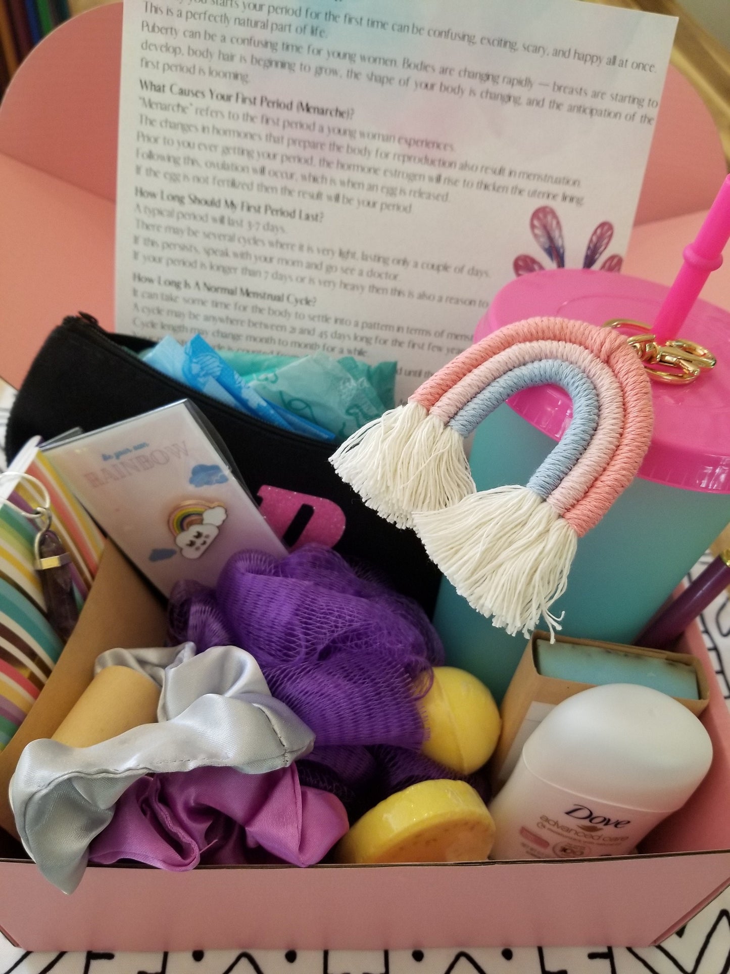 First period gift set, Care package for teen and tween girl