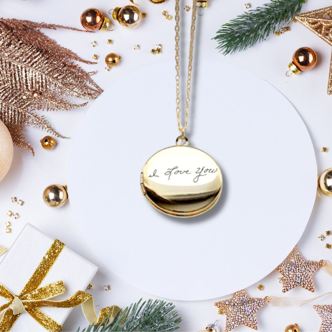 Actual handwriting engraved on Locket, in silver/rose/gold pendant