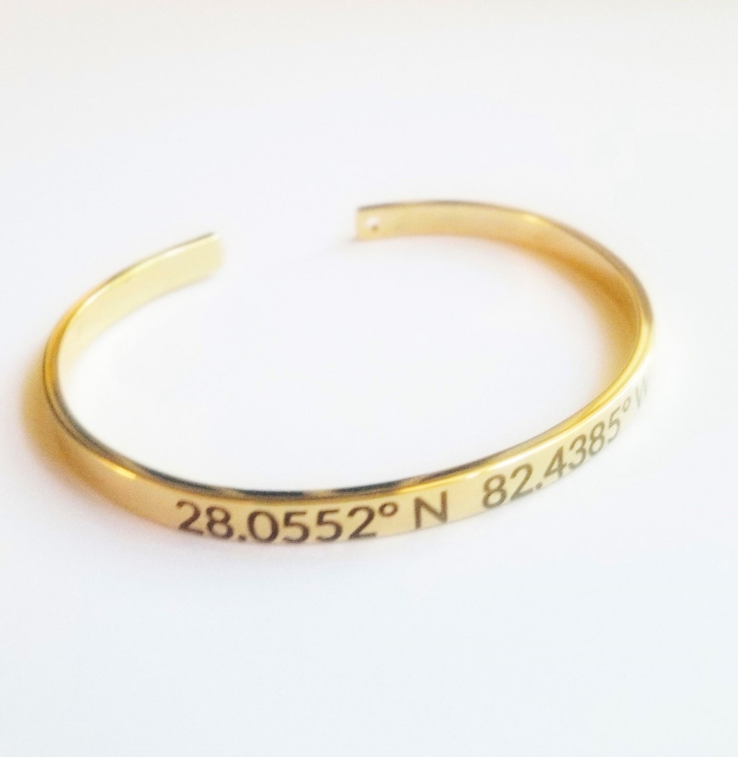 Custom Geographic Coordinates Bracelet - Latitude & Longitude, Engraved GPS cuff in silver, Rose Gold, Gold adjustable bangle
