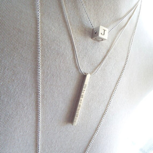 Vertical bar necklace, personalized bar pendant silver skinny nameplate, Customized Necklace, Birthday Gift, Layered necklace by mywhys