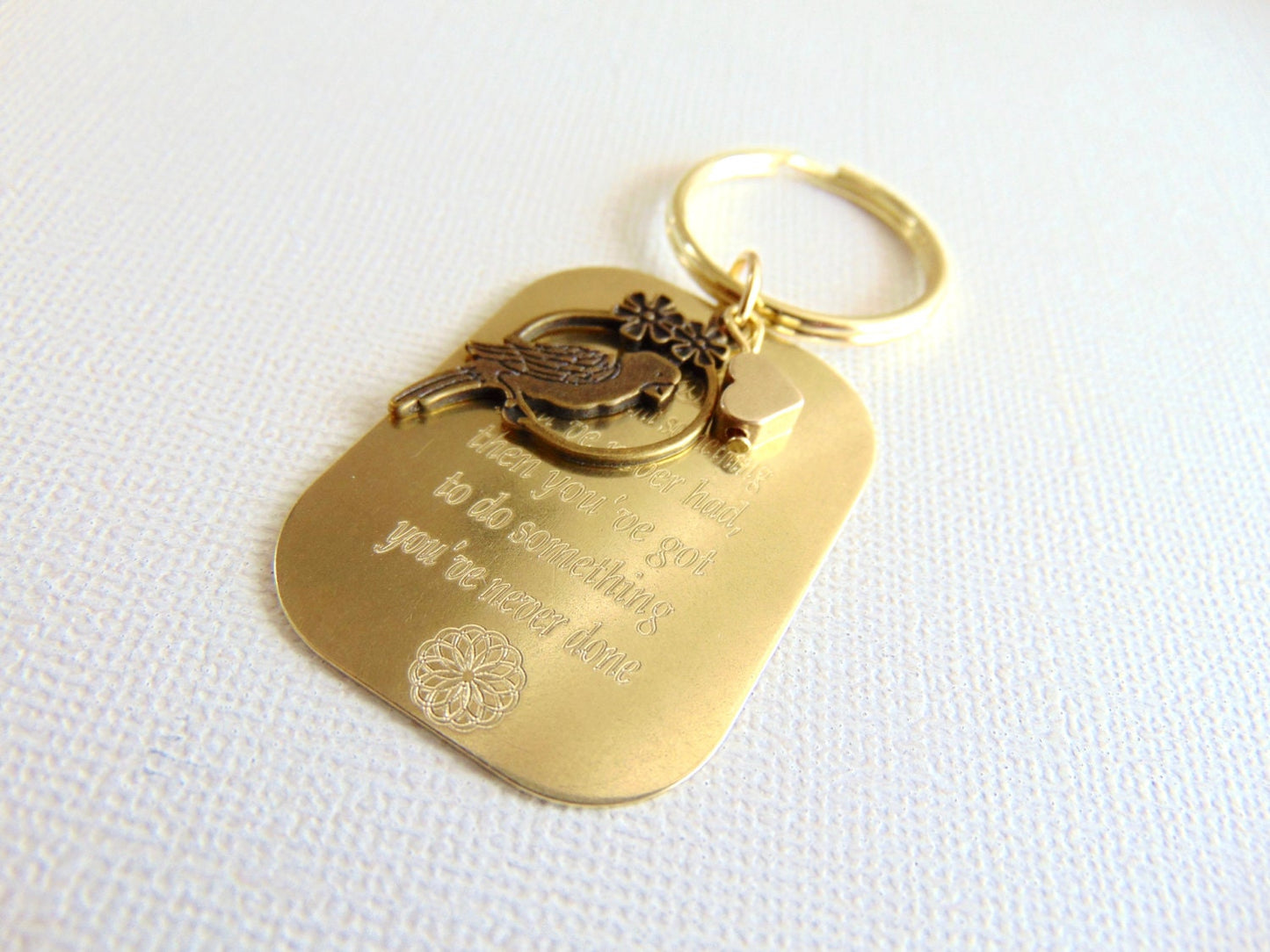 Personalized key chain, Engraved massage on key ring, Hebrew letters key charm, Mini mantra key chain, inspirational quote key holder plate