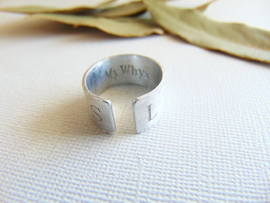 Initial Ring, Secret message ring, custom name ring, adjustable ring Personalized Stamped Ring spiritual & Inspirational Quote jewelry