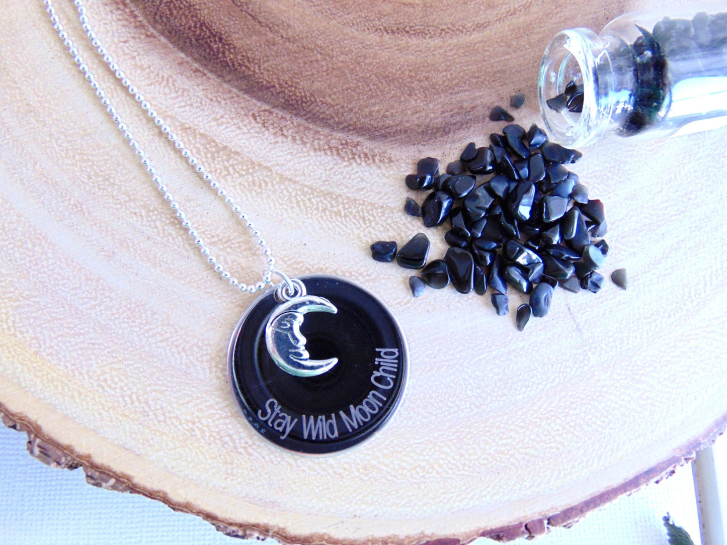 Stay Wild Moon Child - necklace, Silver crescent moon pendant