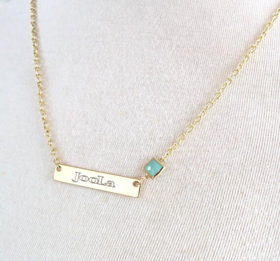 Bridesmaid Name bar necklace, Silver bar pendant, personalized custom Jewelry, custom engraved necklace with Birthstone, Gold Name pendant